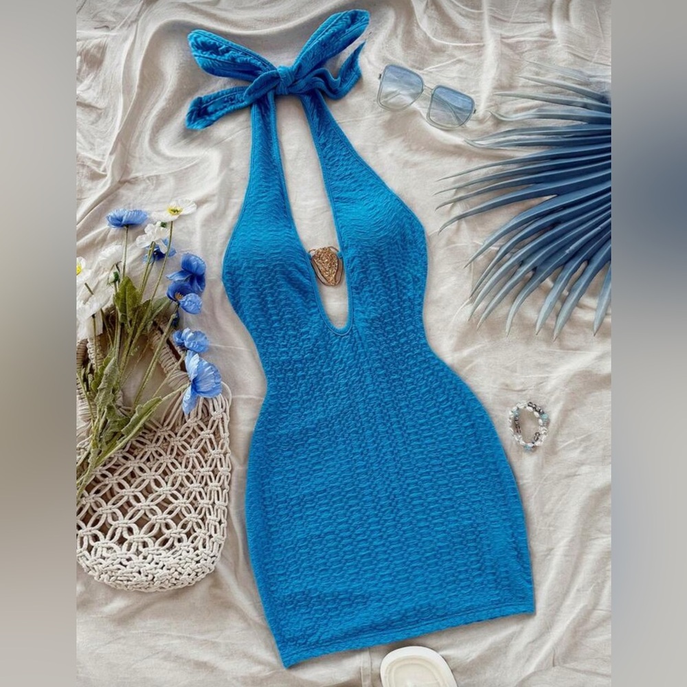 Vibrant Blue Halter Neck Dress